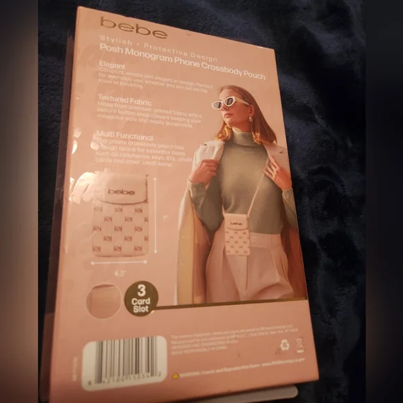 bebe Pink Monogram Crossbody Phone Pouch with Gold Logo - Picture 3 of 3